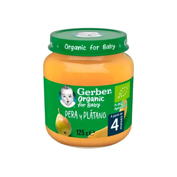 Gerber Bio Boião Pera/Banana, 125g, 4M+