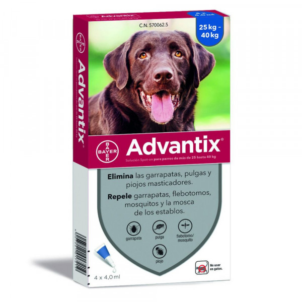 Advantix Cao Sol Uncao 4Mlx4 +25Kg, 400/2000 Mg Sol Unção Punctif Vet